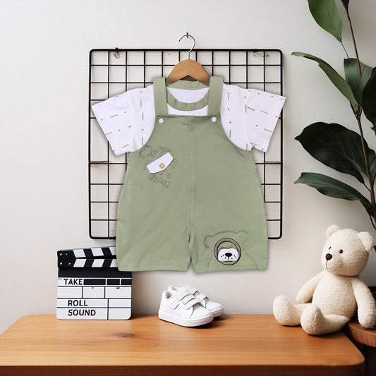 Cartoon Bear Dungaree and T - Shirt Combo