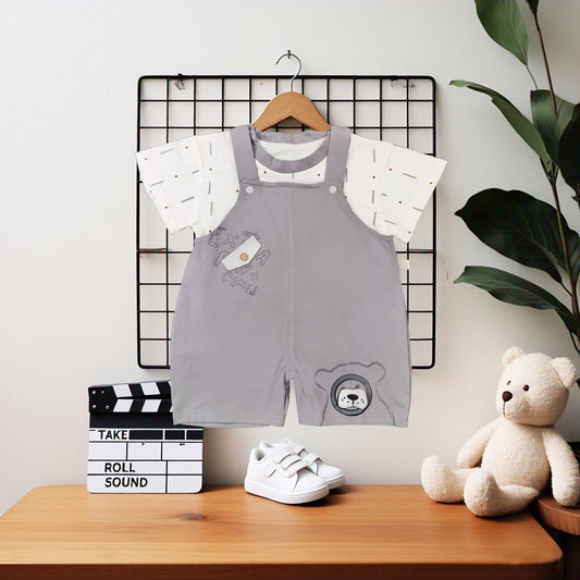 Cartoon Bear Dungaree and T - Shirt Combo
