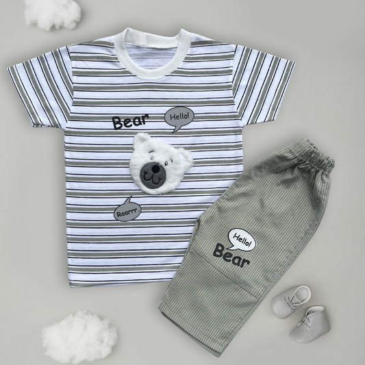 Green Striped Bear T-Shirt & Pant Set – For Your Little Star