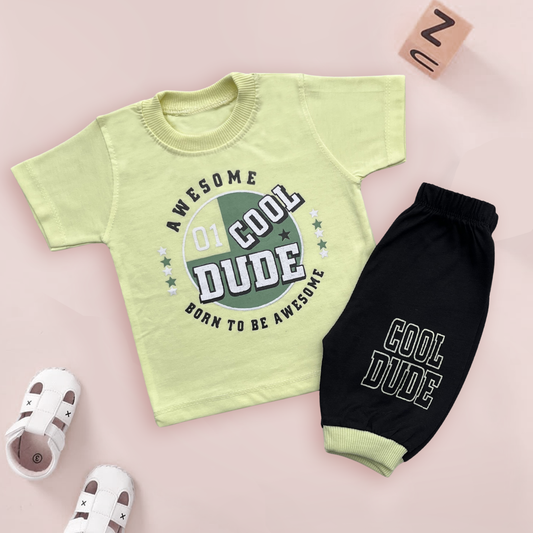 COOL DUDE SET – BORN TO BE AWESOME (2-Piece for Boys) Lime Yellow