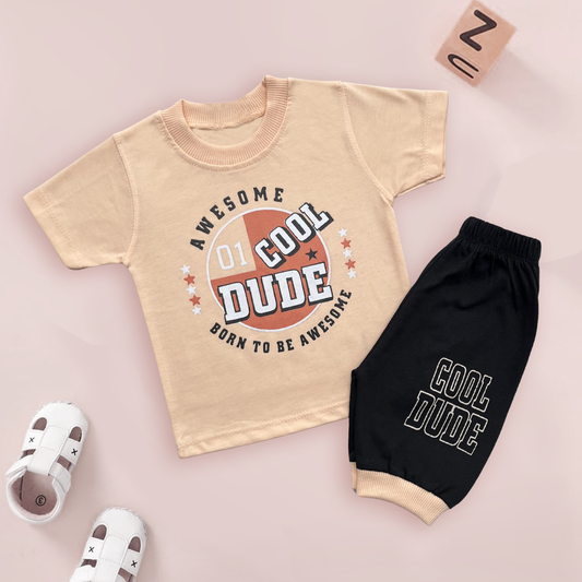 COOL DUDE SET – BORN TO BE AWESOME (2-Piece for Boys) Peach