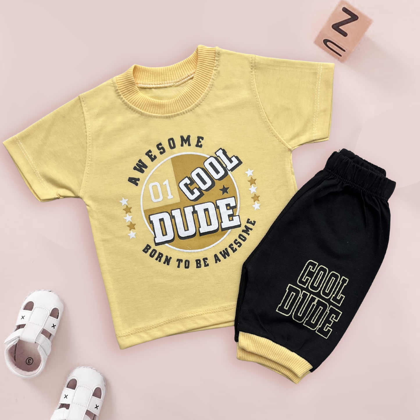 COOL DUDE SET – BORN TO BE AWESOME (2-Piece for Boys) Yellow